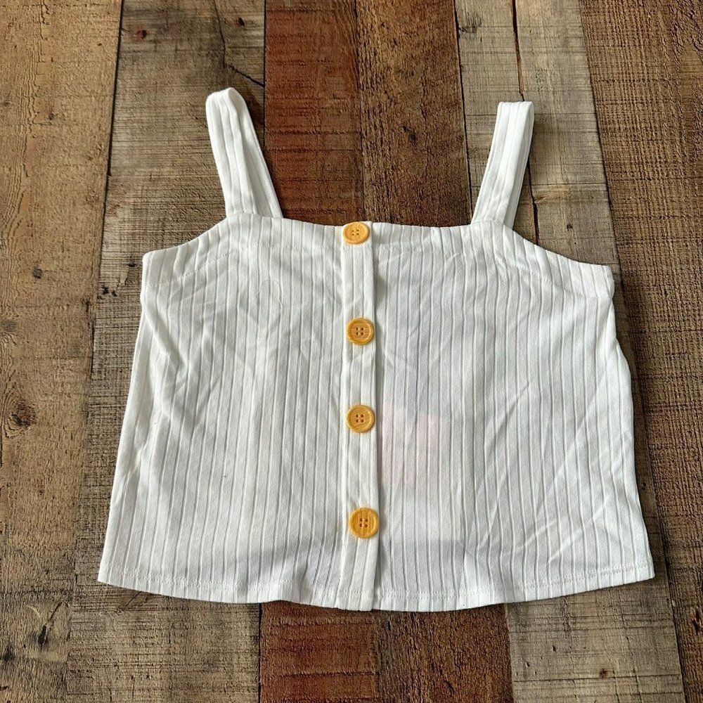 Love squared girl ribbed knit white cropped tank top with button detail -12